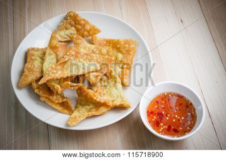 Delicious Fried Dumpling Crispy With Spicy Sauce