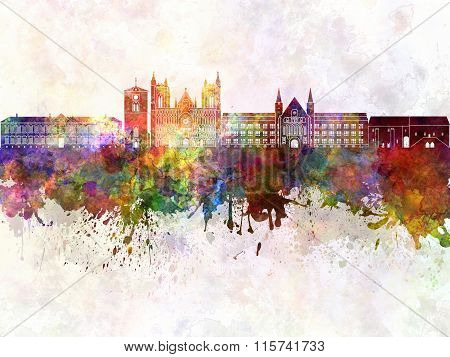Trondheim Skyline In Watercolor Background