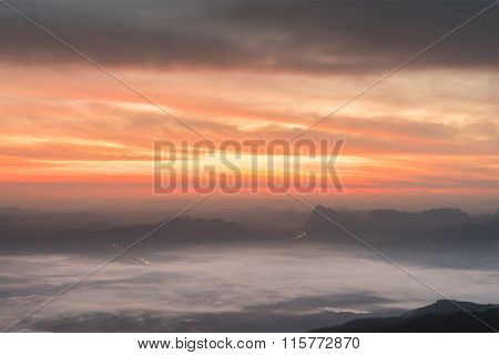 Landscape of dawn coming in top of mountain.