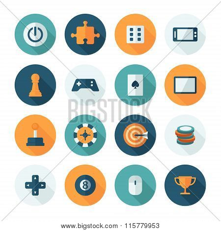 Set of vector flat design concept icons for games