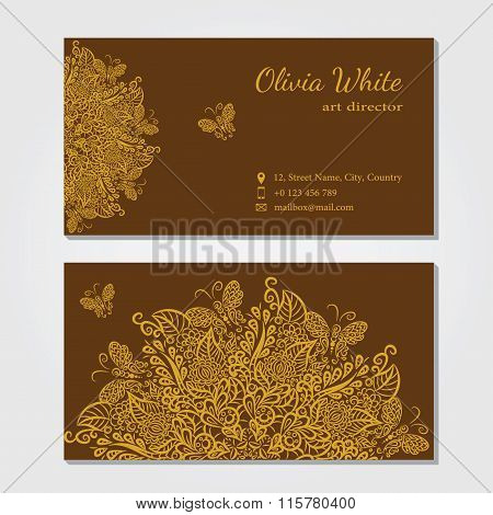 Vector  Business Card. Brown Background.