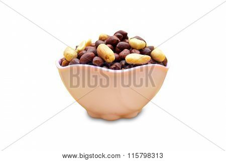 Mix nimko, peanut and chole isolated on white background