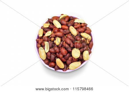 Mix nimko, peanut and chole isolated on white background