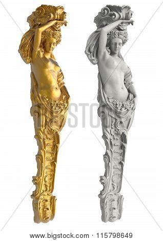 Greek ancient statue of the Caryatids on white background