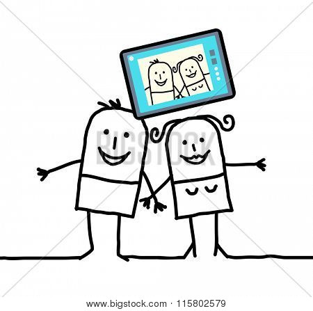 cartoon couple sending a picture of themselves