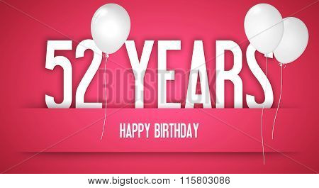 Happy Birthday Card - Girl With White Balloons - 52 Years Greeting Postcard - Illustration Anniversa