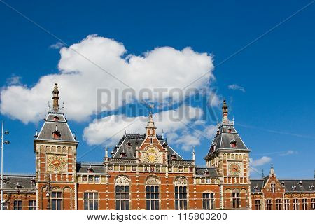 Flemish facade of Amsterdam Central Station Holland