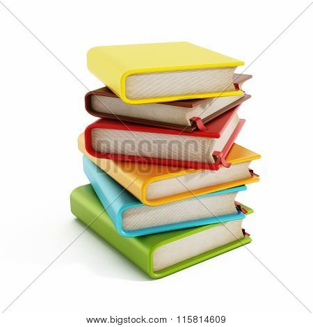 Multi-colored book stack isolated on white background