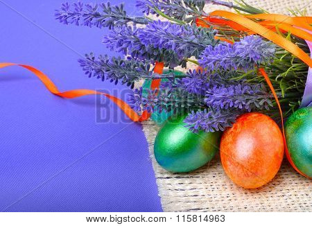 Easter Marble Green And Orange Eggs With Lavender.