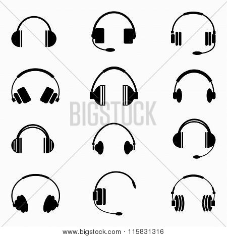 Music Headphones Collection Of Monochrome Symbols