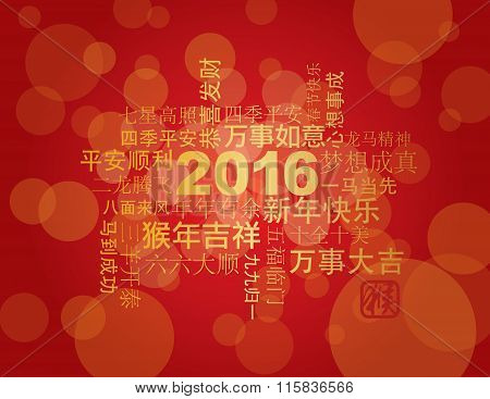 2016 Chinese New Year Word Cloud Red Background