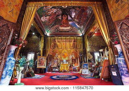 Ornate Interior Of Wat Buppharam, Chiang Mai, Thailand