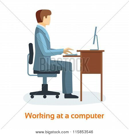 Man Working On Desktop Computer.