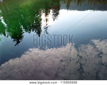 Reflections In A Mountain Lake Under A Blue Sky Priest Lake Idaho Usa
