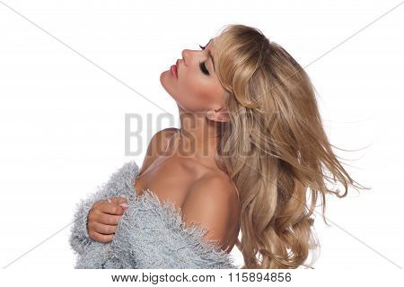 portrait of a beautiful blonde in retro style isolated on white background. copy space