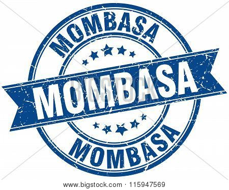 Mombasa blue round grunge vintage ribbon stamp