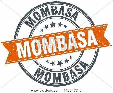 Mombasa orange round grunge vintage ribbon stamp