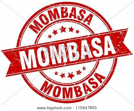 Mombasa red round grunge vintage ribbon stamp