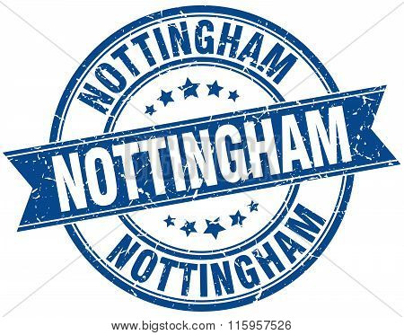 Nottingham blue round grunge vintage ribbon stamp