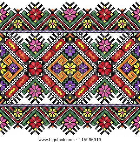 embroidered good like old handmade cross-stitch ethnic Ukraine pattern. Ukrainian towel with ornament, rushnyk called, in vector