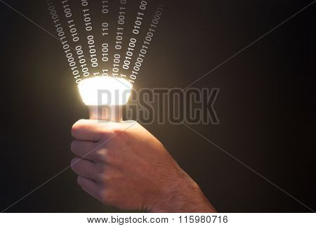 Lifi Concept With Bulb Emitting Data And Hand