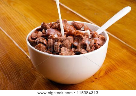 Chocolate Cerials In A Bowl And Millk