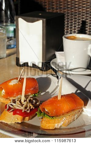 Smoked salmon tapas, Marbella.