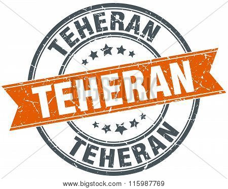 Teheran Red Round Grunge Vintage Ribbon Stamp