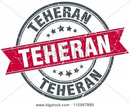 Teheran Red Round Grunge Vintage Ribbon Stamp