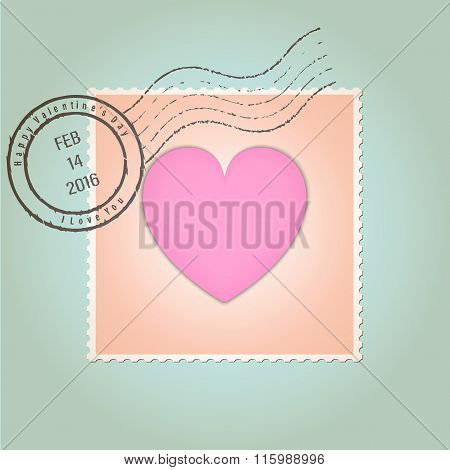 Happy Valentines Day Postage Stamp Vintage