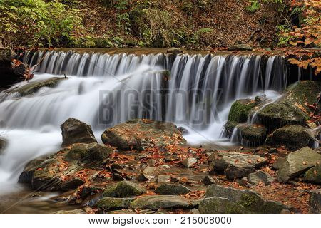 Beautiful Streams And Small Waterfalls Near The Big Carpathian Waterfall Shypit. In The Autumn.
