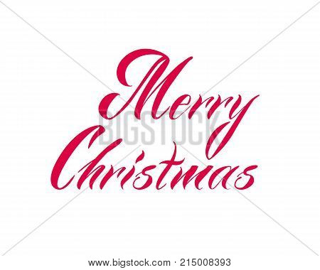 Merry Christmas quote hand drawn. Vector calligraphy lettering on white background. Red typogrphy. X-mas