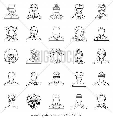 Personification icons set. Outline set of 25 personification vector icons for web isolated on white background