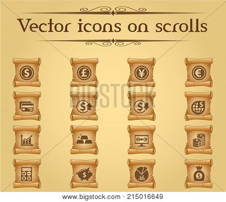 currency exchange vector icons on scrolls for your creative ideas