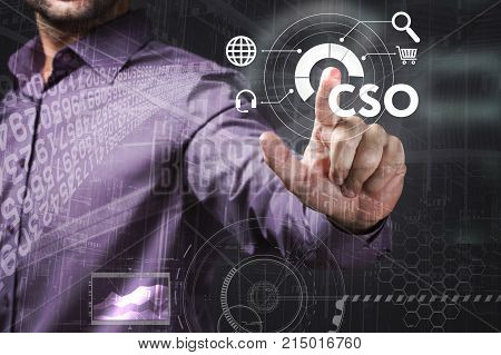 Business, Technology, Internet And Network Concept. Young Businessman Working On A Virtual Screen Of