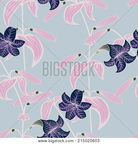 Vector illustration Lily seamless pattern with trendy color spring sammer 2018