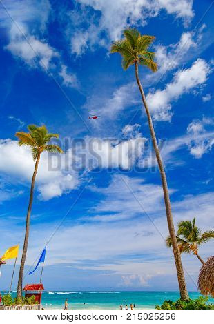 Sandy beaches Bavaro Atlantic coast of the Dominican Republic. View from the hotel side Iberostar Grand Hotel Bavaro.