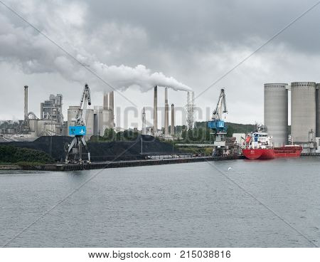 AALBORG, DENMARK - 19 SEPTEMBER: Aalborg Portland Cement factory on 19 September 2017 in Aalborg. The plant was founded in 1889