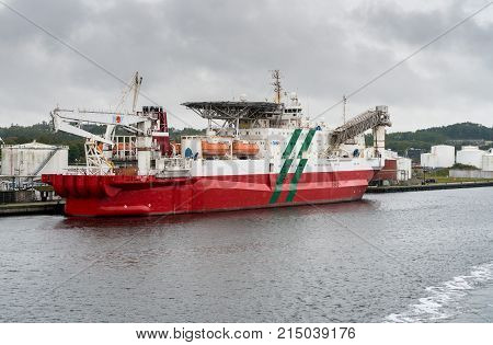 AALBORG, DENMARK - 19 SEPTEMBER: Safe Swift accommodation ship docked on 19 September 2017 in Aalborg. The ship was built in 1985.