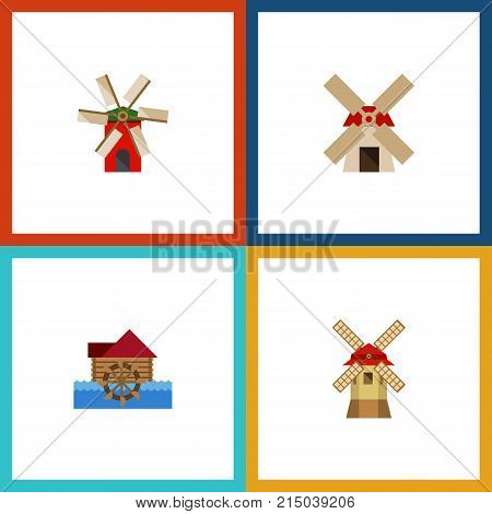 Flat Icon Alternative Set Of Turbine, Power, Watermill And Other Vector Objects