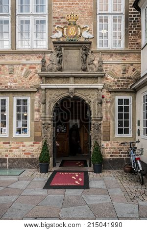 AALBORG, DENMARK - 19 SEPTEMBER: Jen Bang's House on 19 September 2017 in Aalborg. The house was built in 1674
