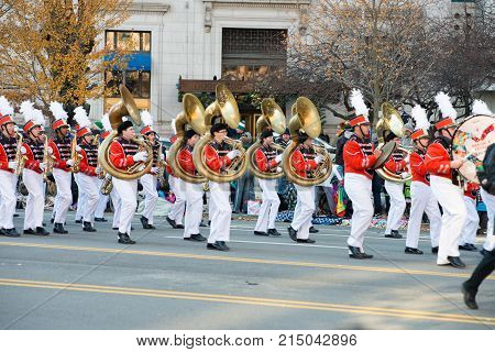 Philadelphia, PA - November 23, 2017: View of Annual Thanksgiving Day Parade in Center City Philadelphia, PA