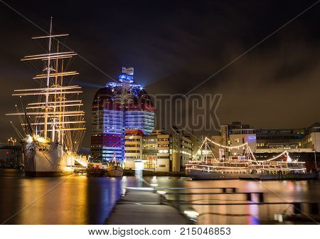 Christmas lights in Park, Sweden. Xmas celebration concept
