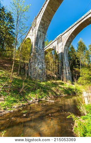 Old Concrete Railway Bridge In Stanczyki, Mazury, Poland