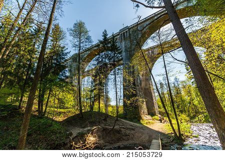 Old Concrete Railway Bridge In Stanczyki, Mazury, Poland