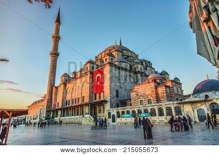 ISTANBUL TURKEY : The Fatih Mosque Conqueror's Mosque during sunset on October 9 2017