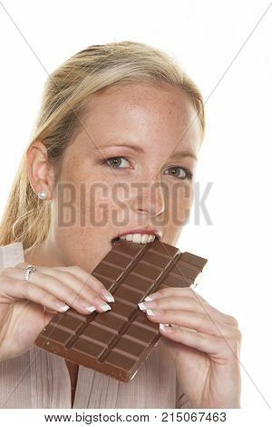 woman with a chocolate bar