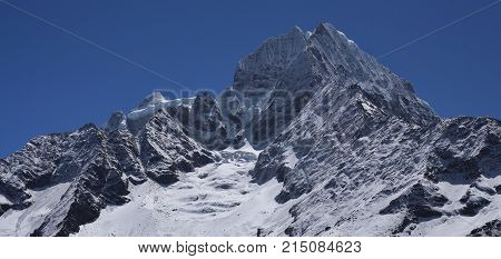 Kangtega and Thamseku. High mountains in the Mount Everest National Park Nepal.