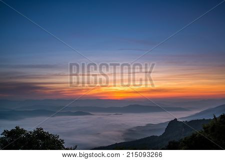 Dawn of Sea Mist on the top of Sierra Doi Samer-Dao Nan Northern of Thailand