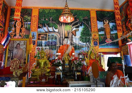 Inside Of Ubosot At Wat Don Moon Temple For Thai People Praying And Respect Buddha Statue At Country